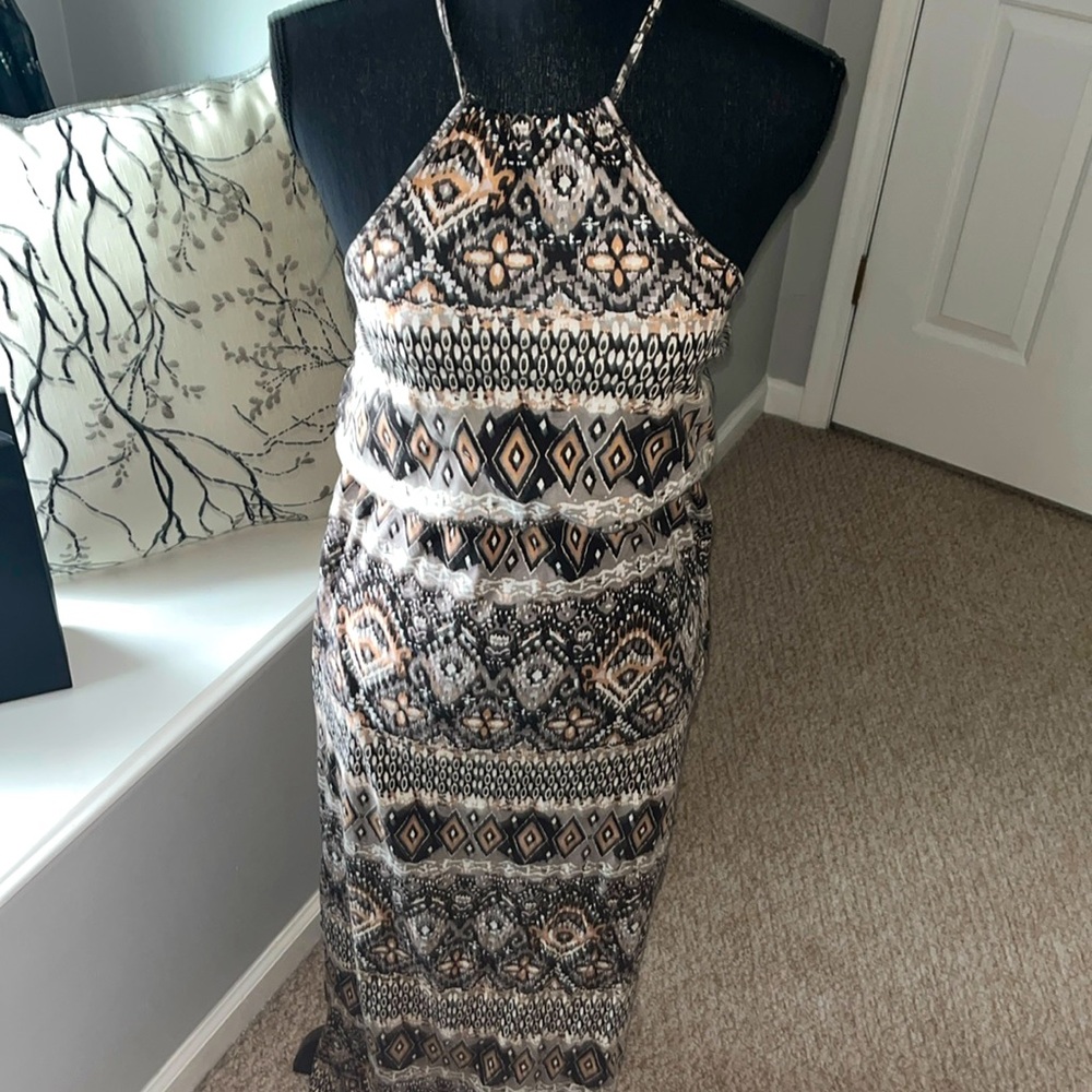 Threads 4 Thought Sustainable Apparel halter black white print maxi sundress